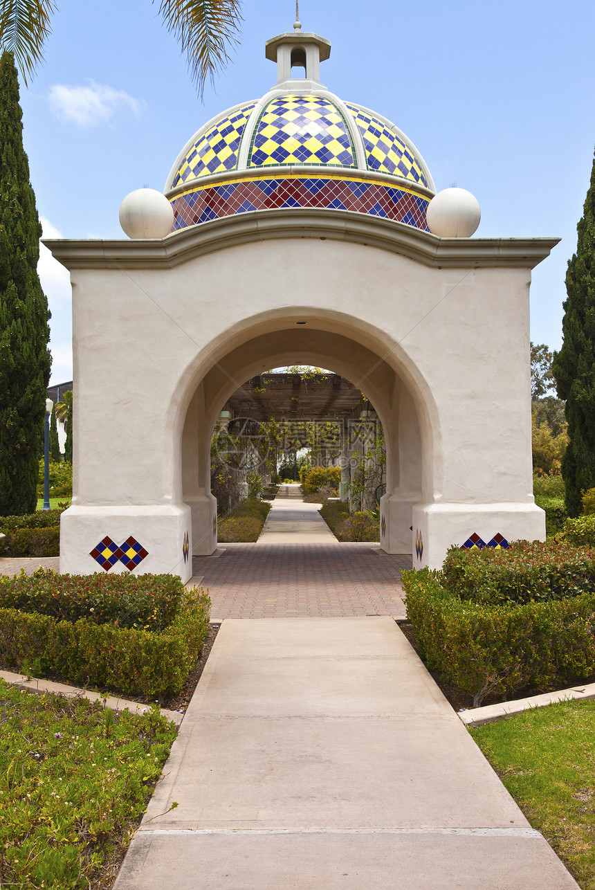Balboa公园的拱门是圣迭戈加利福尼亚州预产物图片
