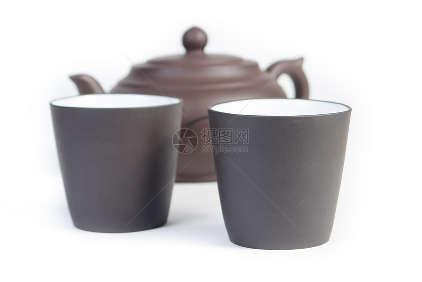 中国茶壶加茶杯陶瓷叶子食物文化杯子黏土芳香植物香气美食图片