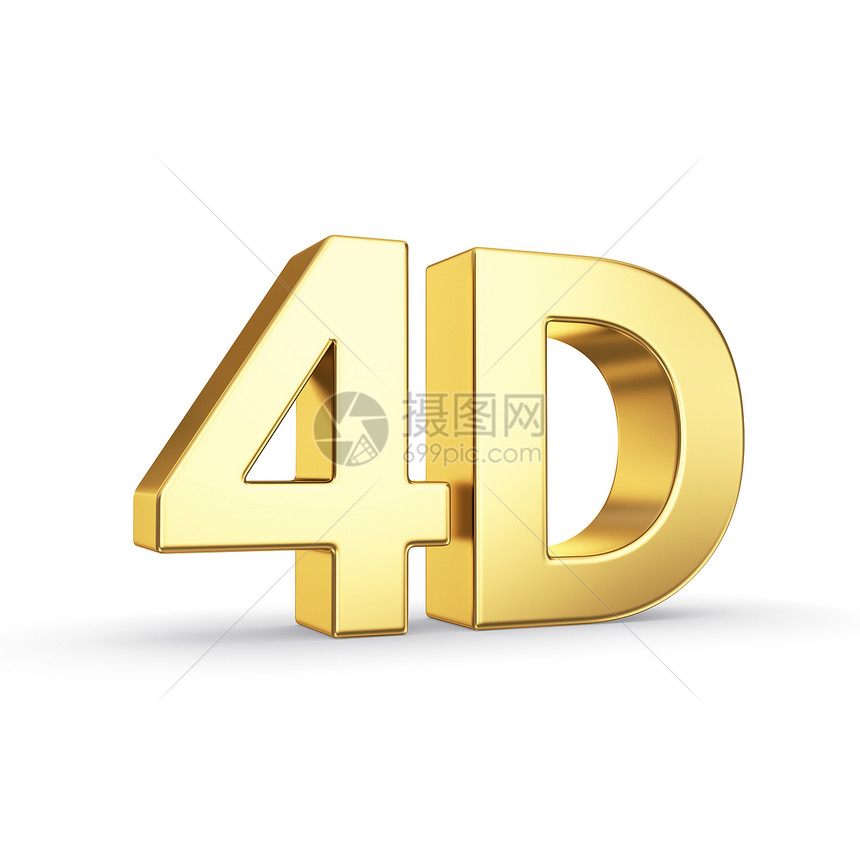 金色 4D 符号 在白色上孤立图片