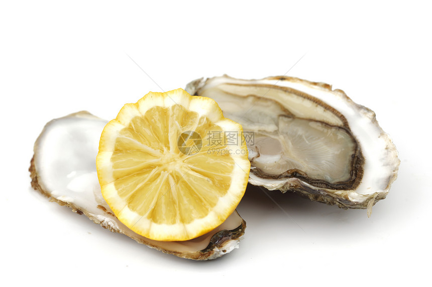 牡蛎和白柠檬熟食午餐奢华盘子营养餐厅柠檬食物美食贝类图片