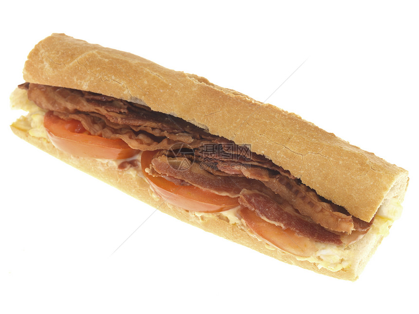 脆培根和番茄卷食物白色小吃油炸面包硬皮午餐条纹早餐熏肉图片