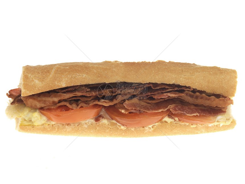 脆培根和番茄卷小吃早餐午餐油炸硬皮面包熏肉白色食物条纹图片