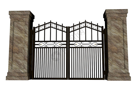 铁门石头障碍奢华建筑学插图白色金属栅栏概念入口背景图片