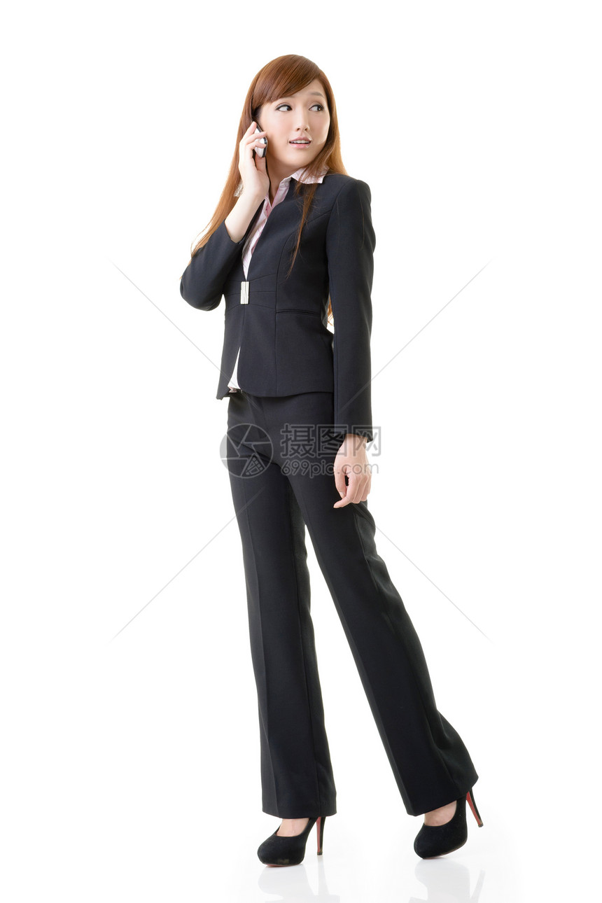 亚洲商业妇女白色技术手机工作室职业女性魅力商务挑战套装图片