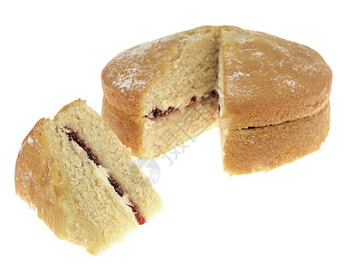 维多利亚桑威奇食物蛋糕甜点海绵奶油白色背景图片
