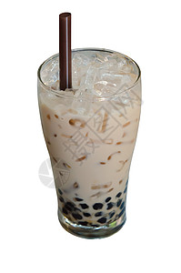 奶茶液体木薯白色冰镇气泡食物玻璃饮料棕色味道背景图片