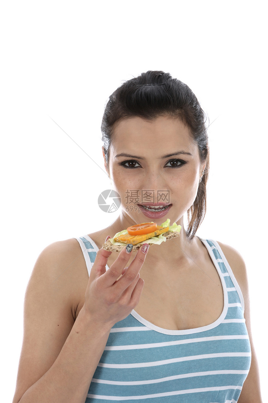 模型释放 妇女吃奶酪和饼干午餐小吃头发白色甜点女士图片