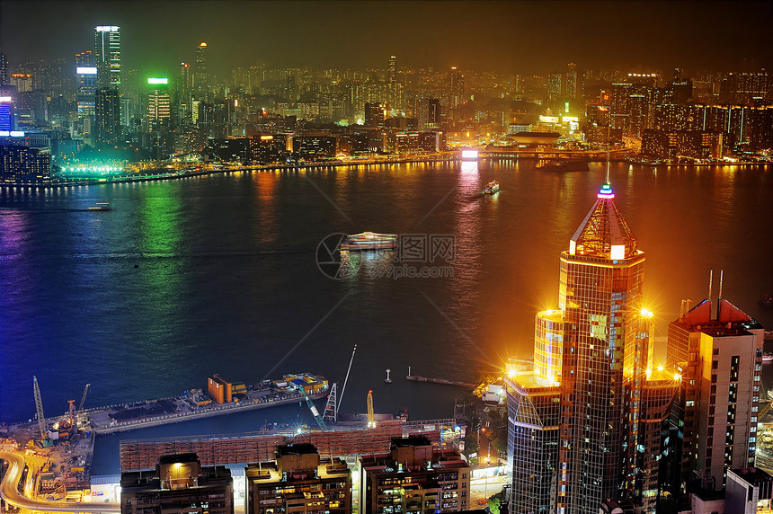 夜里九龙生活商业建筑学全景密度景观海滨旅行天空摩天大楼图片