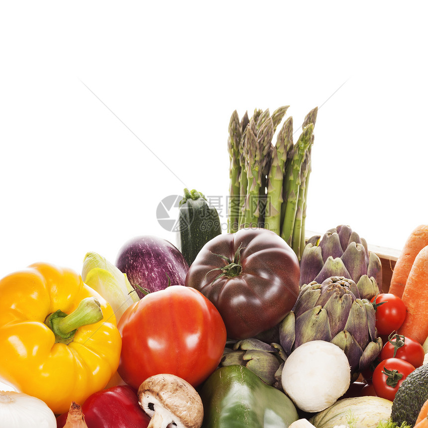 新鲜蔬菜的品种分类绿色辣椒黄瓜菊苣豆子叶子萝卜沙拉茄子食物图片