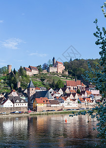 德国镇教会旅游村庄脖子城堡城市旅行家园大厦河岸高清图片