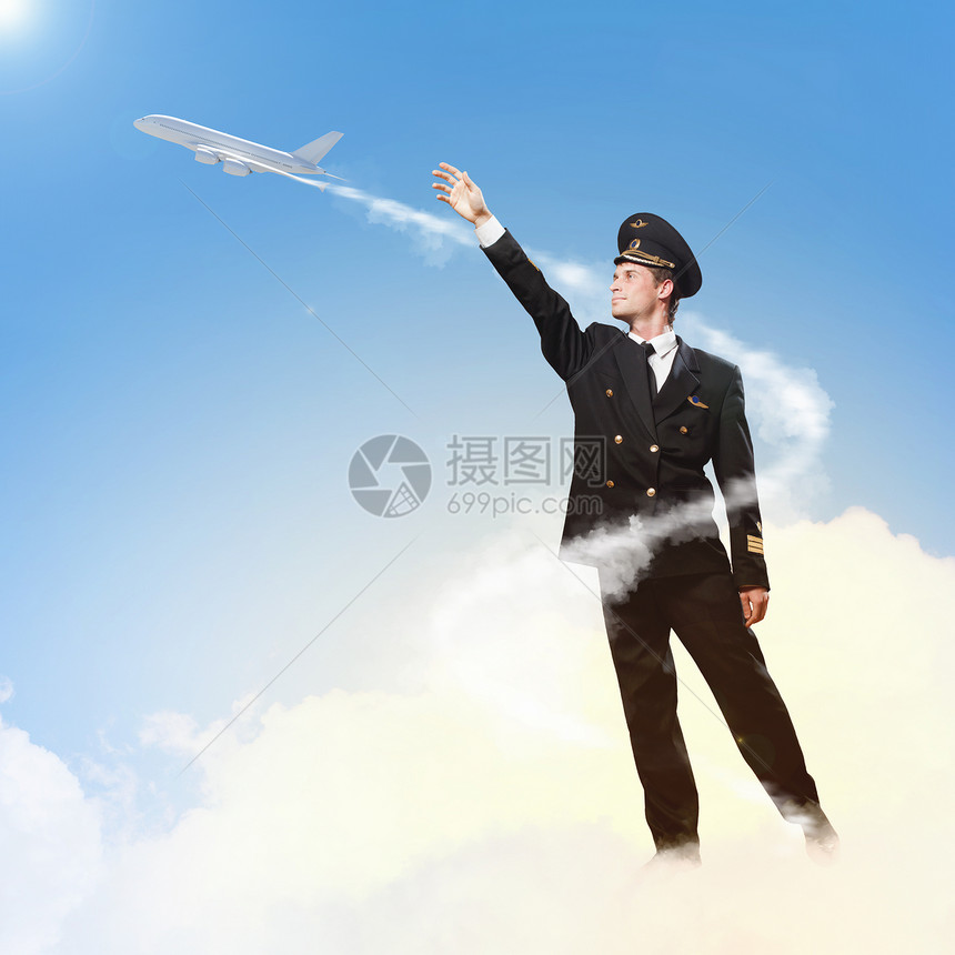 试点触摸空气图像蓝色太阳工作天气引擎客机运输男人力量微笑图片