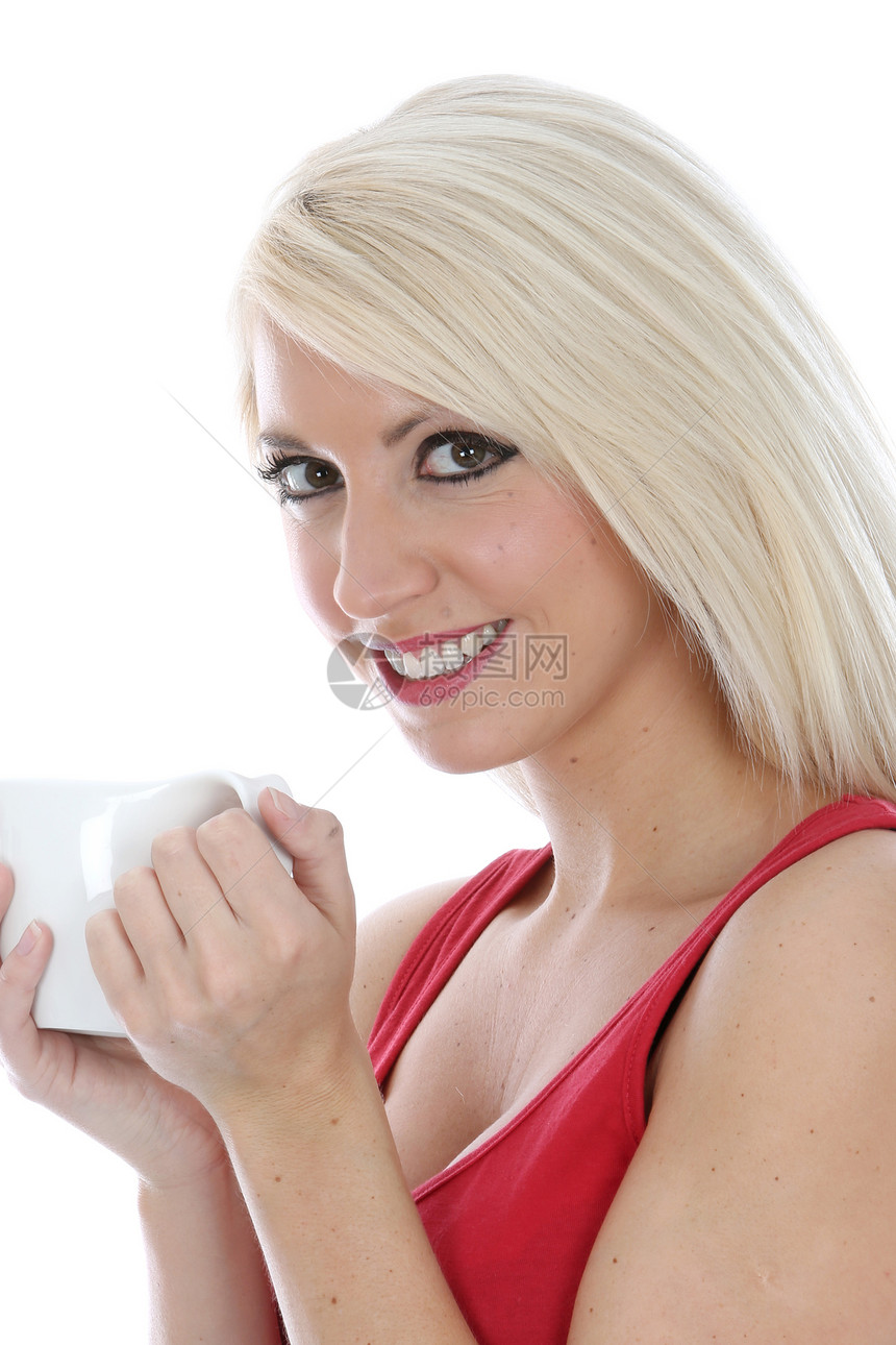 妇女饮用咖啡饮料白色头发金发女郎女士图片