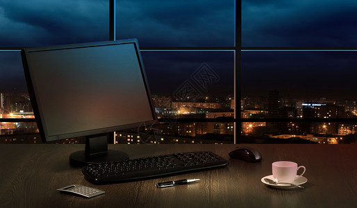 夜间办公室工作窗户城市景观建筑学电话照片天空风景电脑背景图片