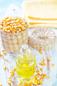 玉米油玉米爆米花精制玻璃乡村麻布瓶子核心养分农业背景
