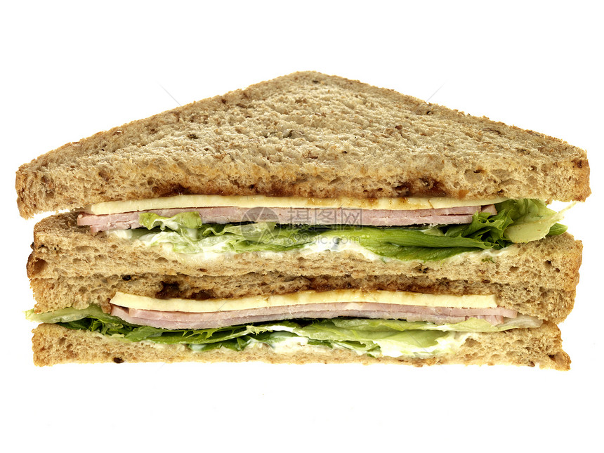 哈姆桑威奇白色小吃面包火腿棕色沙拉午餐图片