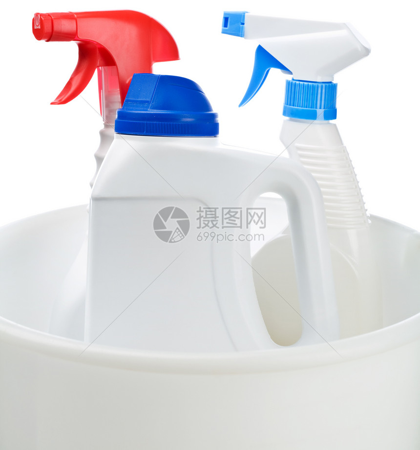 白桶中清洁瓶液体消毒洗涤剂瓶子蓝色化学品洁净洗碗产品洗涤图片