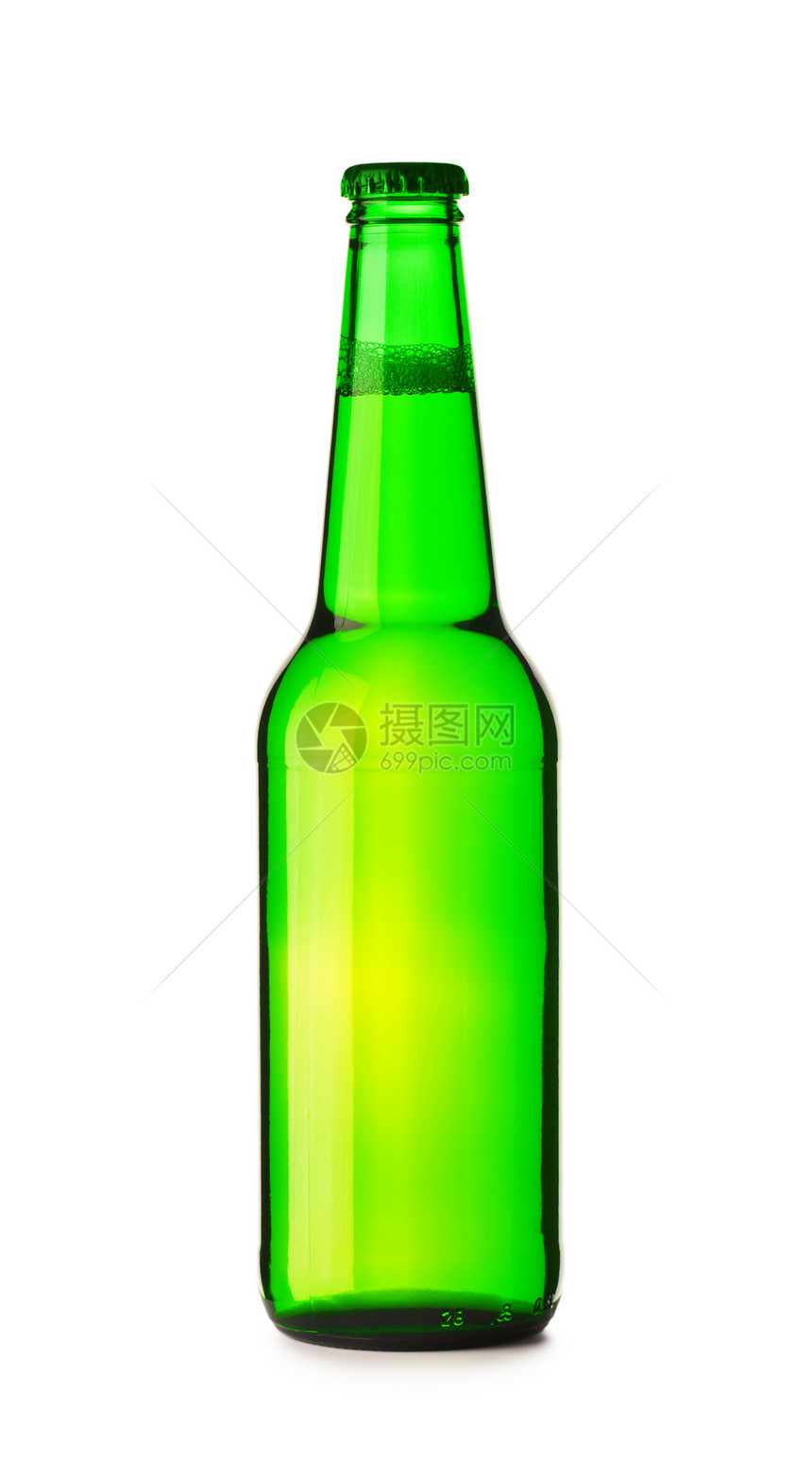 孤立的绿色啤酒瓶图片