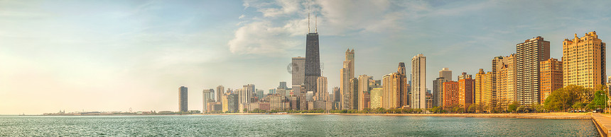 芝加哥市中心 IL 在阳光明媚的一天海岸线办公室建筑全景旅游天空支撑城市旅行市中心图片