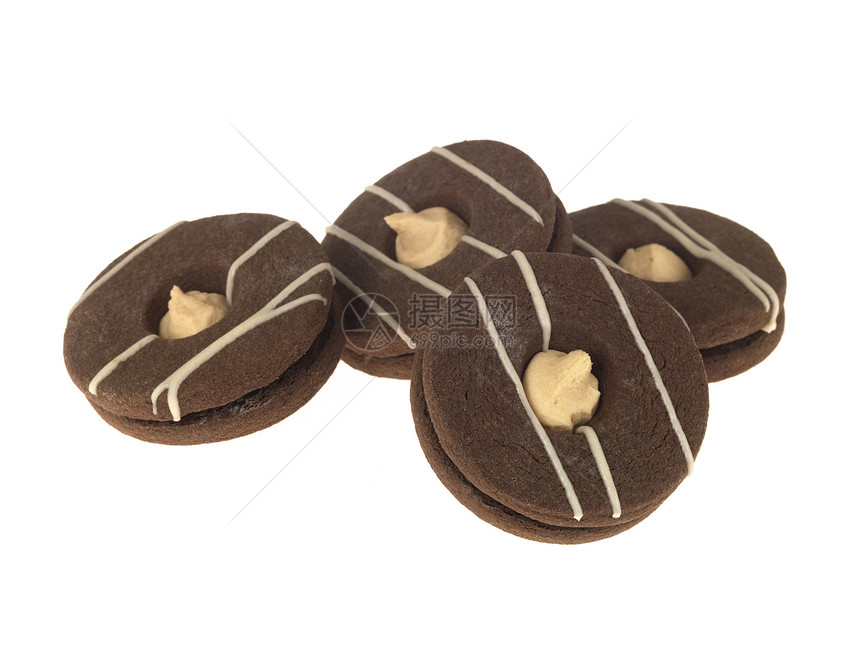 巧克力和焦糖短面包饼干白色奶油食物装饰小吃图片