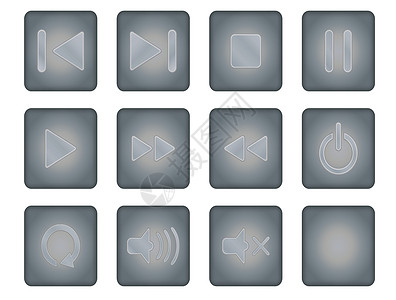 播放按钮纽扣圆形灰色正方形力量音乐金属插图背景图片