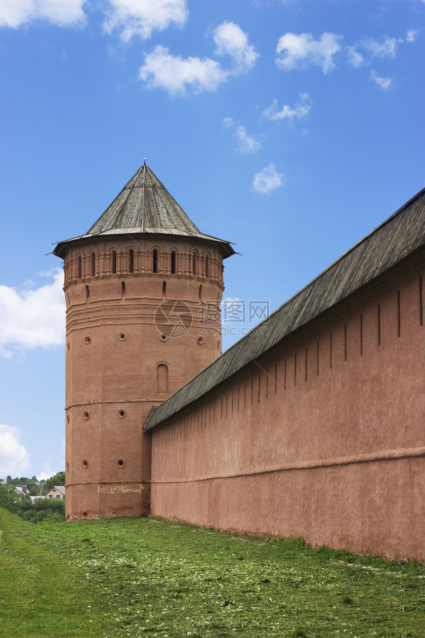 Suzdal市堡垒墙塔塔图片