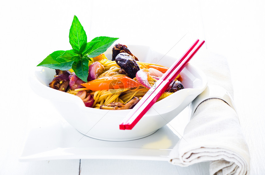 中国面面厨房蔬菜异国洋葱午餐胡椒营养食物油炸大豆图片