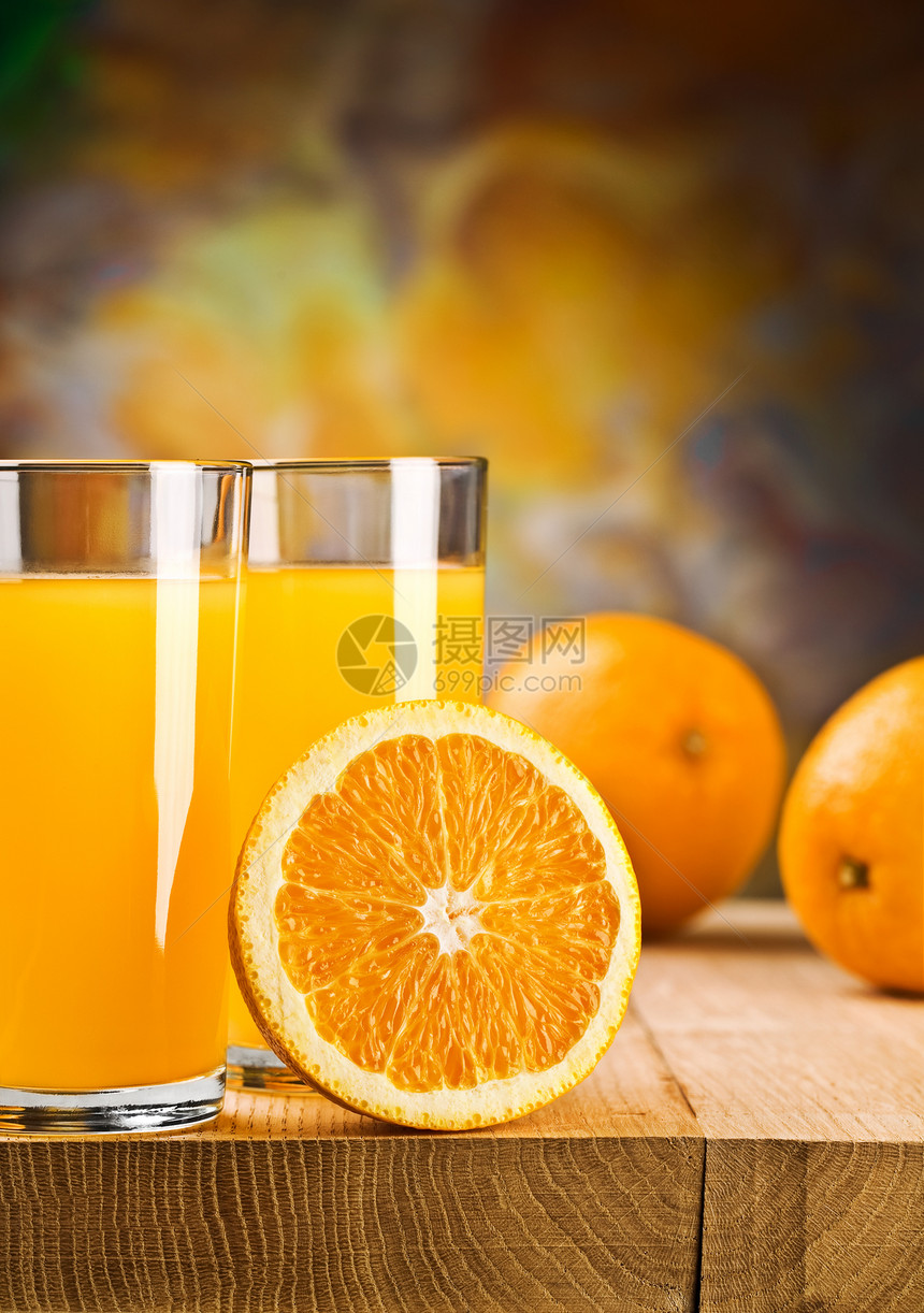 橙和果汁热带早餐橙汁餐厅器皿水果桌子营养团体玻璃图片