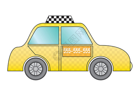 黄黄出租车车辆黄色运输汽车插图卡通片蓝色背景图片