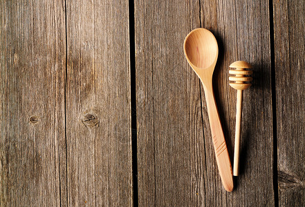 木勺和家庭用具木板食物蜂蜜木头烹饪工具厨房棕色高清图片