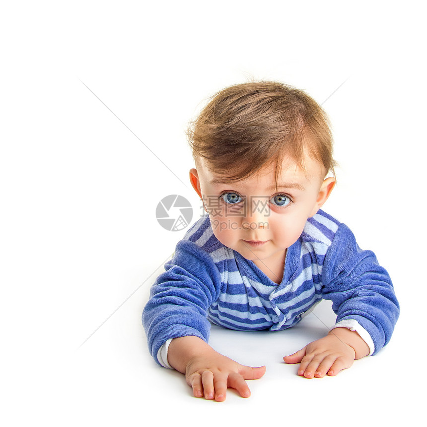 婴儿爬行男生孩子生活蓝色家庭宏观喜悦玩具学习相机图片