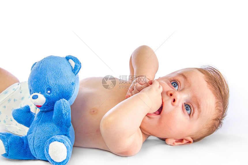 可爱的婴儿和蓝熊图片