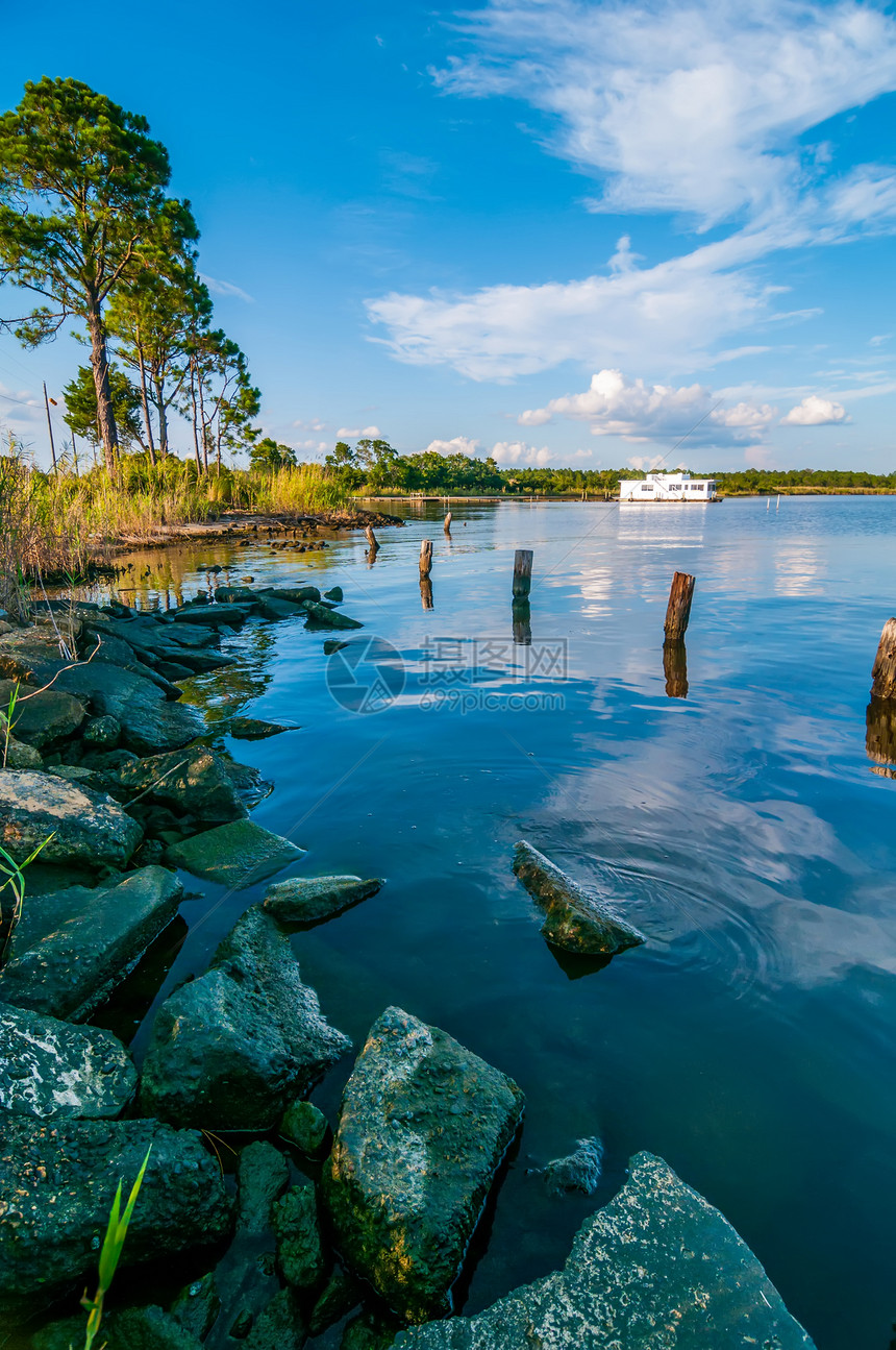 Florida海滩场景蓝色云景阳光苍鹭日落海岸波浪地平线海洋戏剧性图片