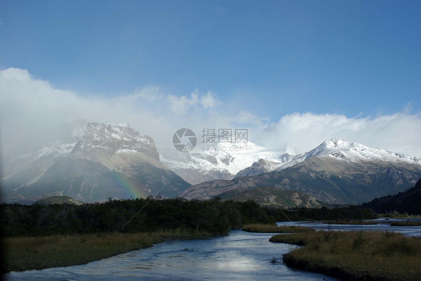 巴塔哥尼亚景观沼泽彩虹荒野顶峰风景全景冰川草原图片