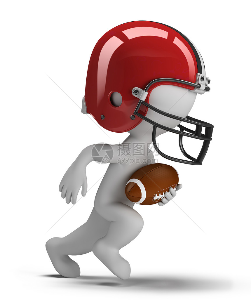 3d个小人美国足球男人运动竞争插图力量挑战红色灰色头盔跑步图片