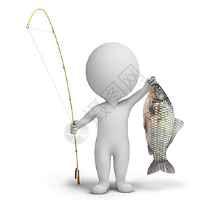 钓鱼小人素材3d 小人渔夫男人运气成就白色钓鱼灰色爱好卷轴香椿纺纱背景