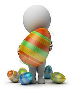 3D小人  持有复活节鸡蛋礼物灰色男人创造力白色传统插图背景图片
