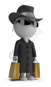 3d小人素材3D小人 神秘白色帽子秘密店铺太阳镜客户外套代理人眼镜黑色背景