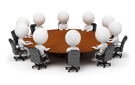 3d 小人物圆桌会议后面的会议办公室公司推介会团队讨论木板团体会议室战略插图背景图片