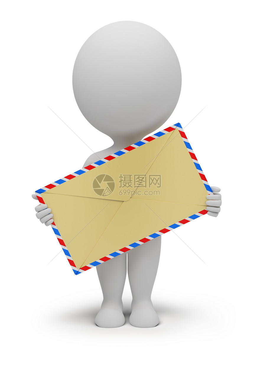 3d 小人信封邮差邮政插图灰色邮递员电子邮件命令信使白色邮件图片