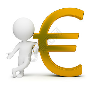 3d小人口  欧元标志储蓄硬币白色货币课程金子男人商业金融投资背景图片