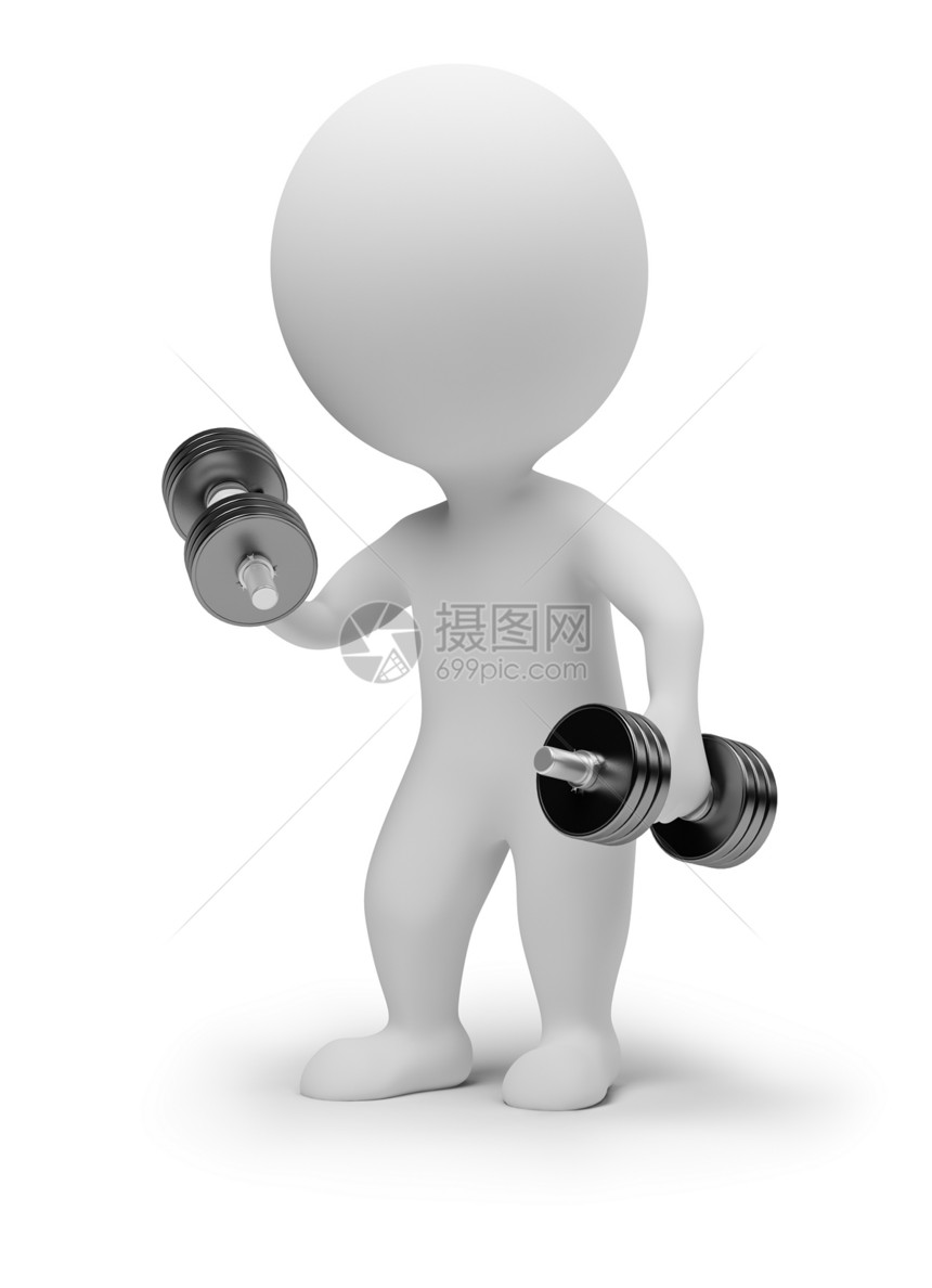 3d个小人  哑铃力量健身房白色训练肌肉金属幽默运动重量图片
