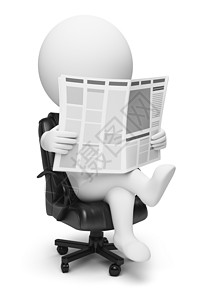 3d 小人报纸经理白色工作金融灰色文档故事扶手椅背景图片