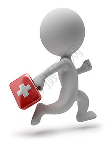 3d个小人     跑步医生灰色手提箱帮助失败插图男人红色白色医师援助背景图片