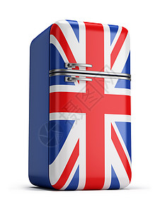 英国复古冰箱家庭白色圆形技术插图蓝色厨房旗帜背景图片
