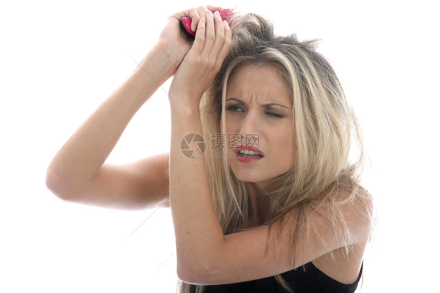 女青年冲洗针纹头发的毛发白色女士金发女郎图片