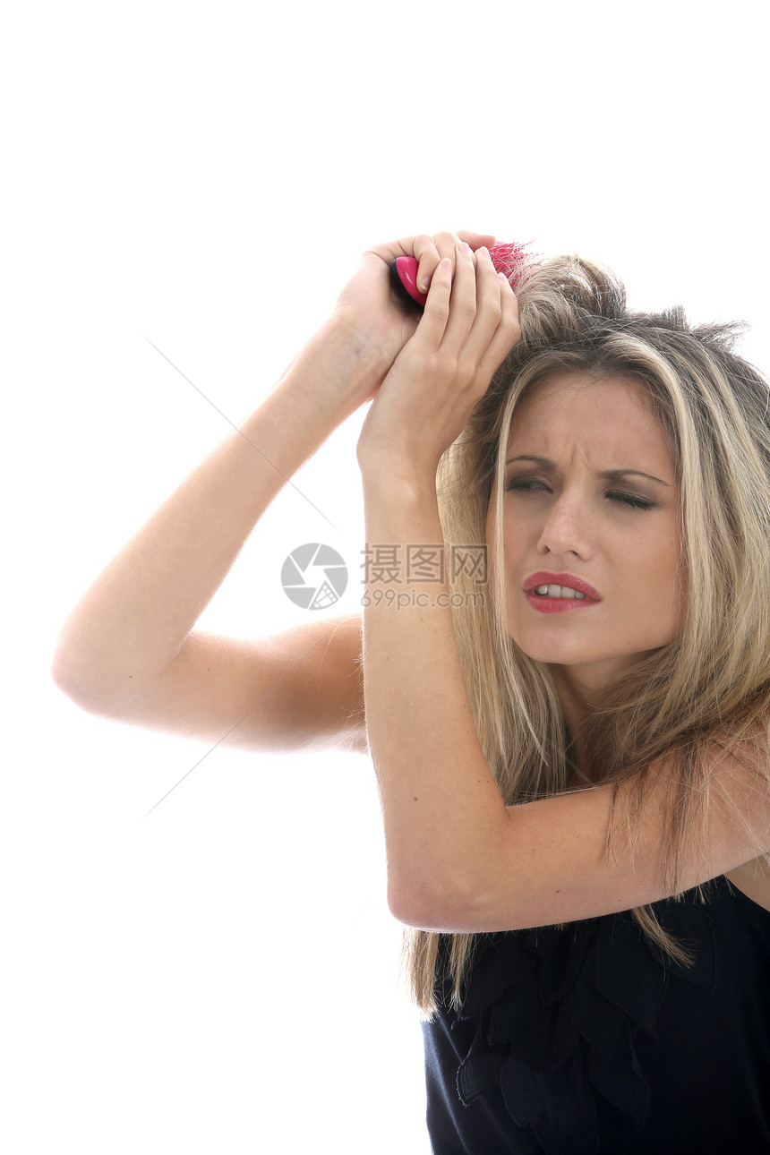 女青年冲洗针纹头发的毛发白色女士金发女郎图片