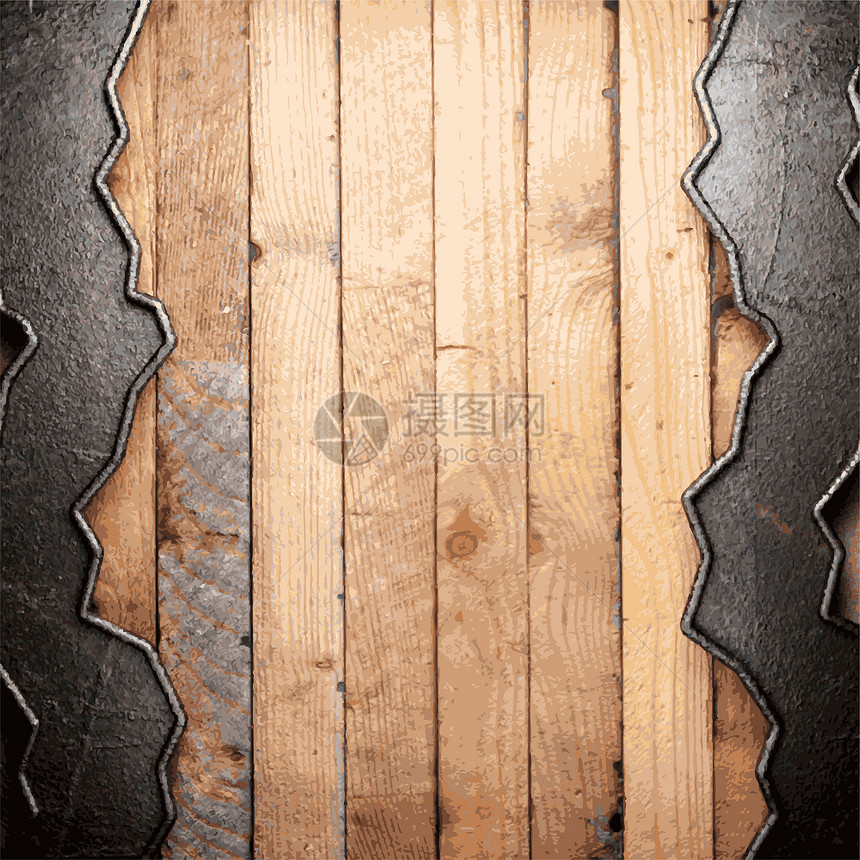 金属和木材背景控制板合金盘子炼铁木板框架艺术酒吧垃圾材料图片