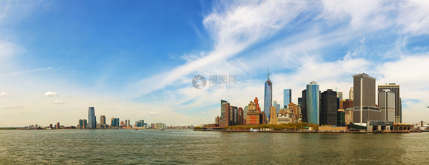 纽约市城市景观全景码头建筑学天空金融市中心摩天大楼旅行天际日出图片