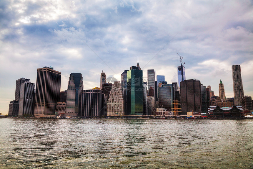 纽约市城市风景天空港口日落全景反射建筑学办公室景观旅行都市图片