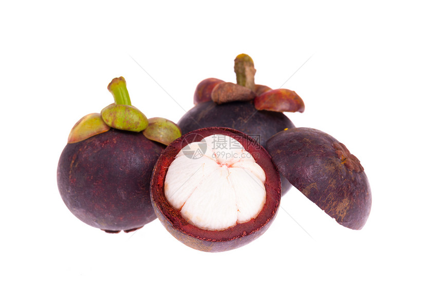 白色背景孤立的芒果区热带果汁素食主义者紫色营养食物女王山竹水果绿色图片